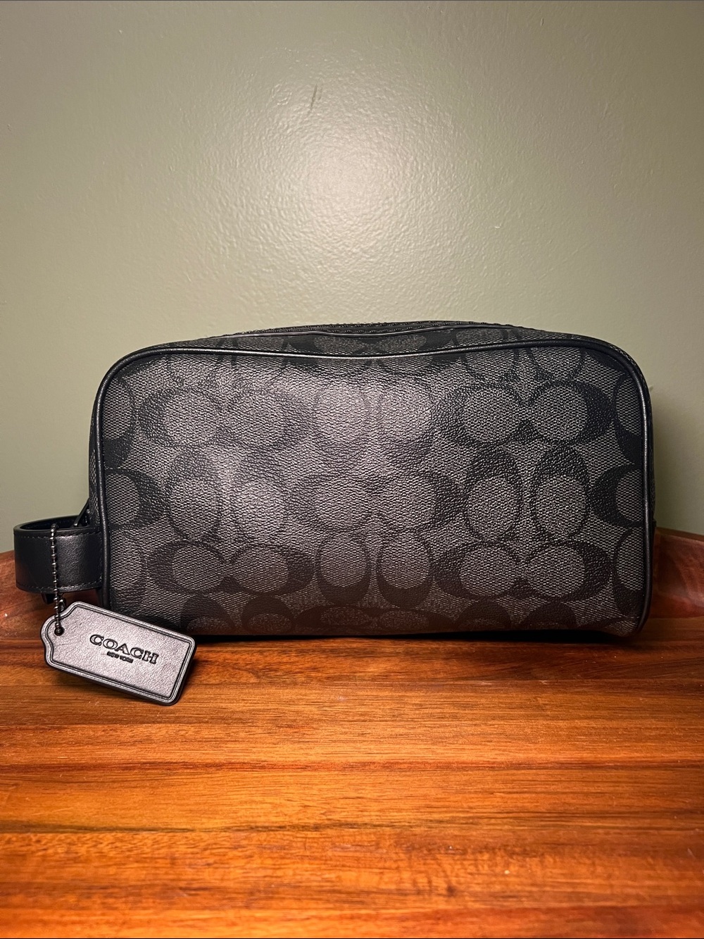 Coach Black Signature Monogram Toiletry Bag
